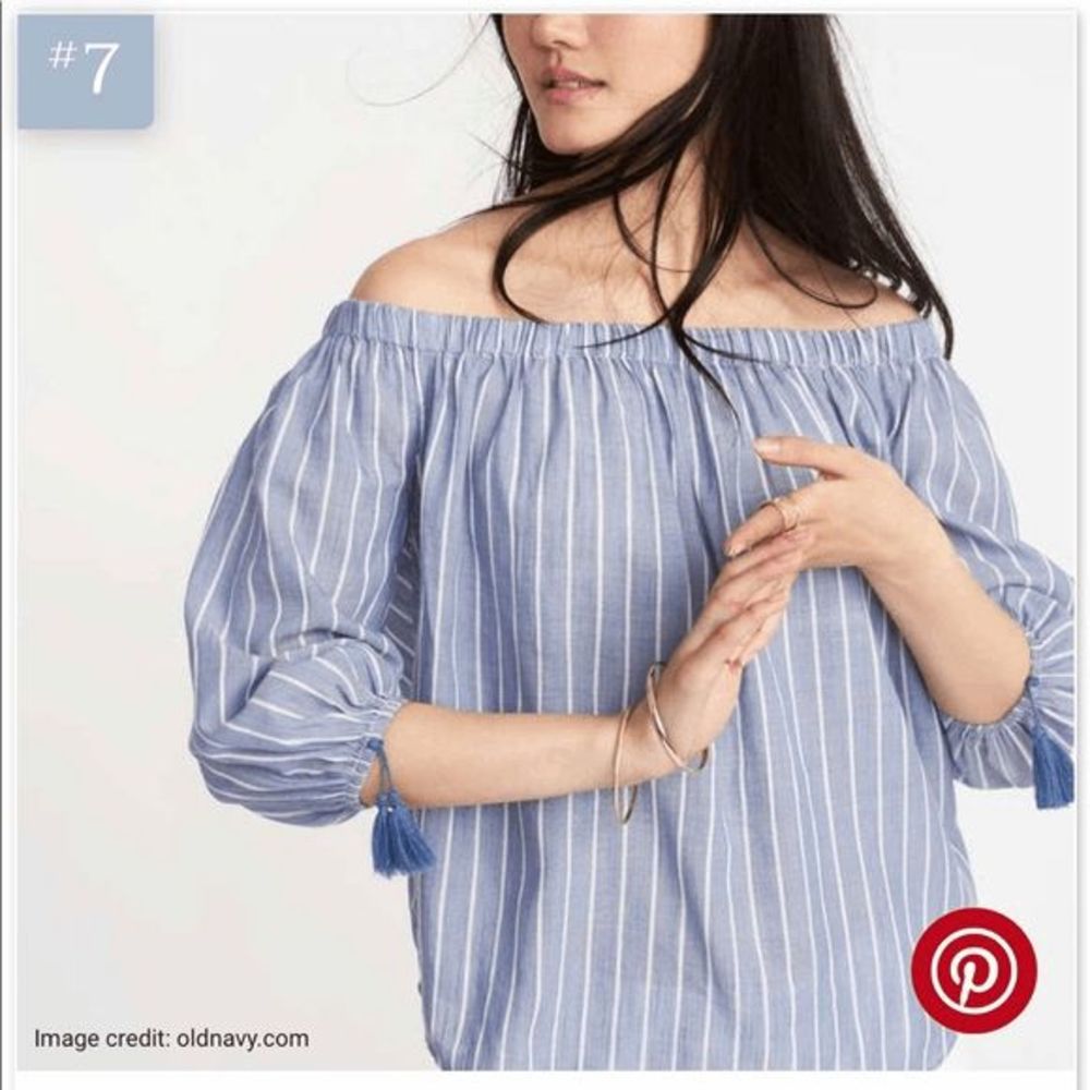 NWT Old Navy Off the shoulder striped chambray top with tassel Size XXL